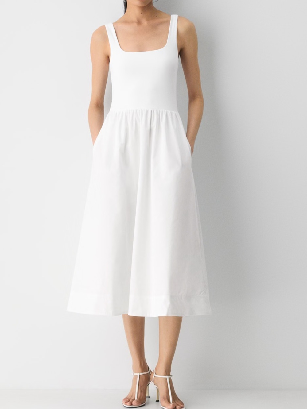 Aritzia Babaton Revive Poplin Dress Square-Neck Midi Medium White